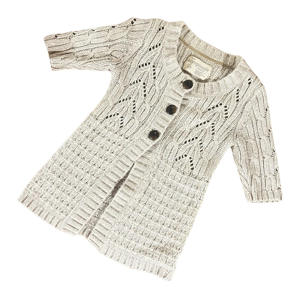 Vtg Aeropostale Cardigan, Half-Sleeve Cottagecore Spring Netural Women's Small